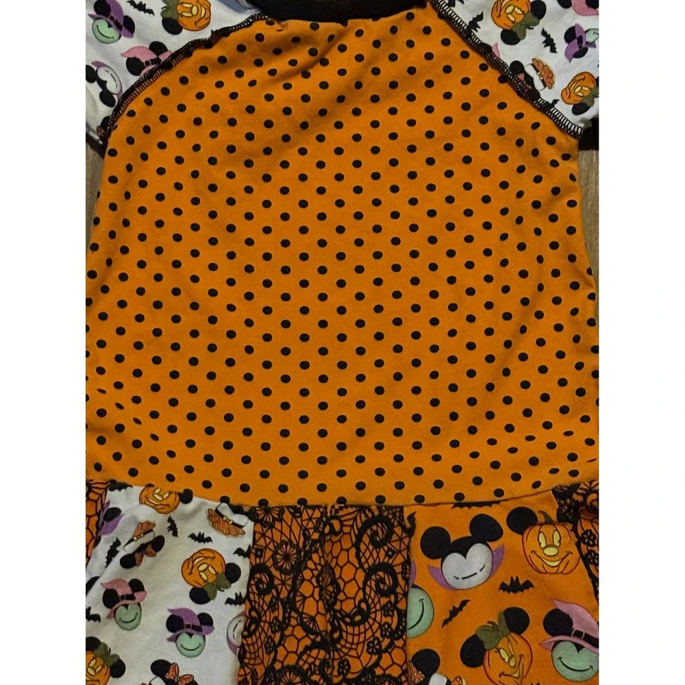 Disney Minnie Mouse Halloween Patchwork Dress Orange Polka Dot Girls Size 5-7